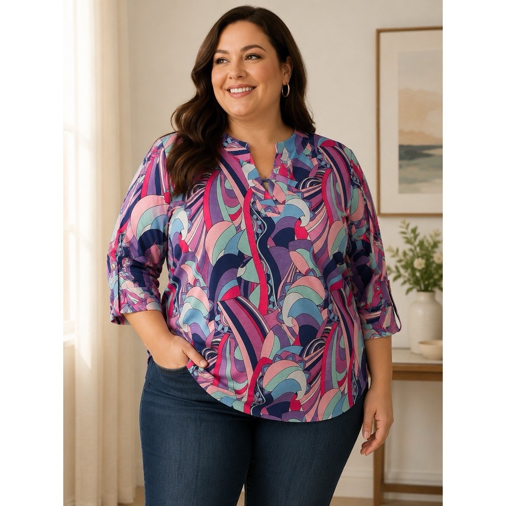 Dear Scarlett Plus Size Women's Top Blouse XL Will Fit A 1x Purple Pink NWT